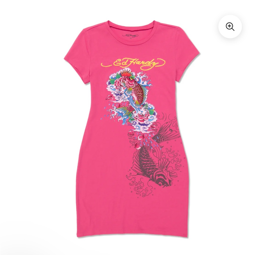 Ed hardy KOI FISH BABY TEE DRESS hot pink xl NWT in packaging